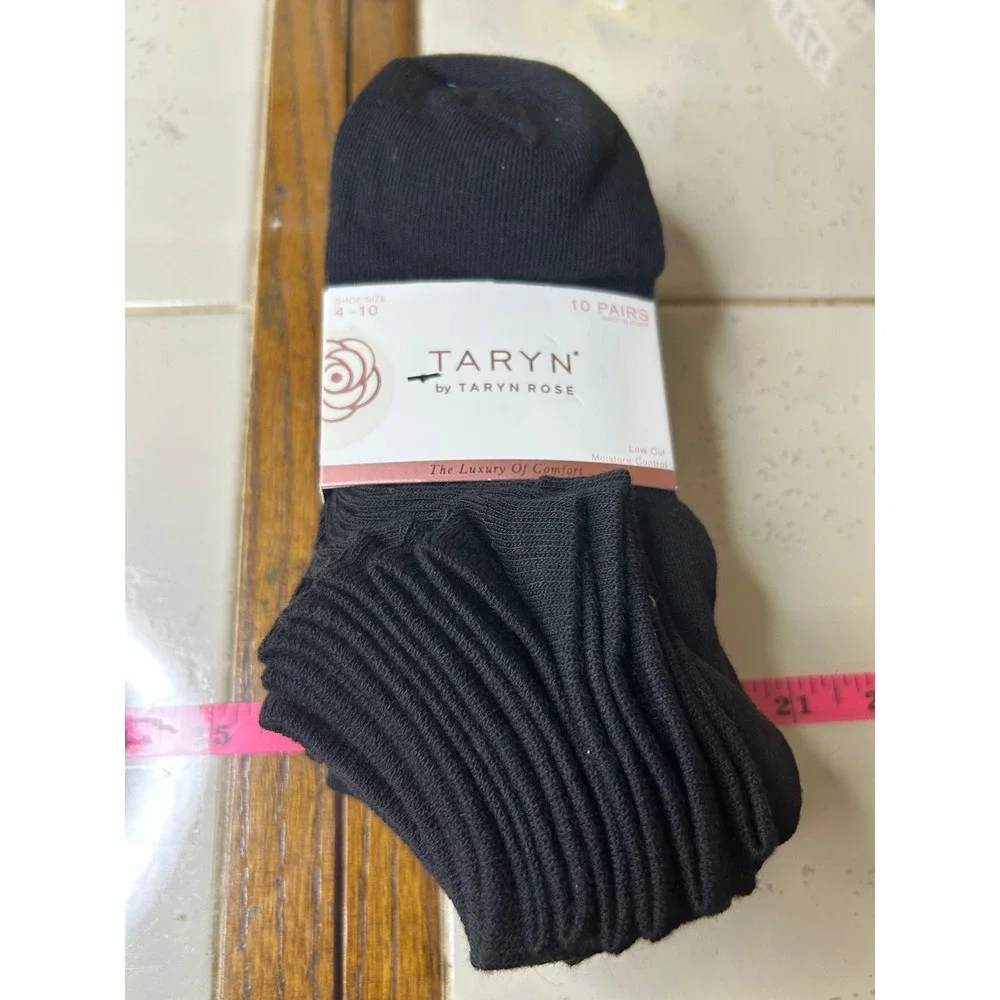 Taryn Rose Womens 10 Pair Low Cut Socks Black Shoe Size‎ 4-10 Moisture Control